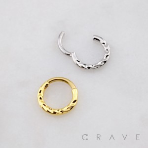 BRAIDED CHEVRON ETCHED NOTCH PATTERN 316L SURGICAL STEEL SEPTUM HINGED SEGMENT RING